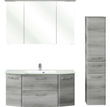 Komplette Badezimmereinrichtung mit Waschtisch, Waschbecken, Spiegelschrank und Hochschrank