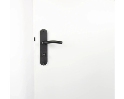 Schwarze Türgarnitur auf einer Tür