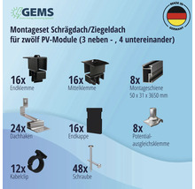 Montageset schwarz für 12 PV-Module (3x4) auf Schrägdach inkl. 8x Montageschiene 3650 mm-thumb-4