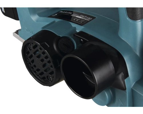 Detailansicht des Makita DKP180 Hobels mit Staubabsaugung