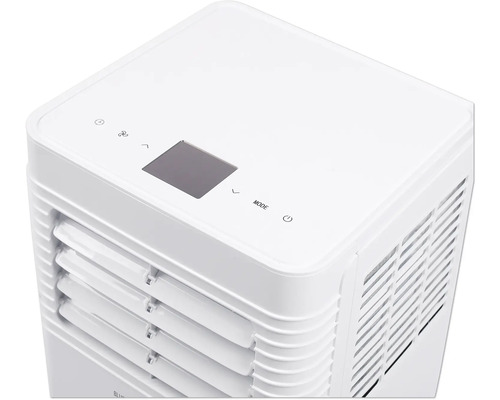Weißes Klimagerät mit digitalem Display und Bedienfeld