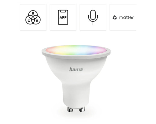 Logo Hama Lampe intelligente GU10 avec fonction RVB Commande d''application Matter