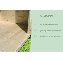 Fußboden aus Massivholz mit kesseldruckimprägnierten Bodenbalken und Nut- und Federbrettern