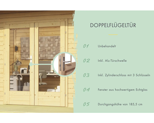 Double porte en bois avec fenêtres en verre pour abri de jardin