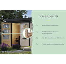 Double porte avec cadre métallique et serrure cylindrique pour abri de jardin