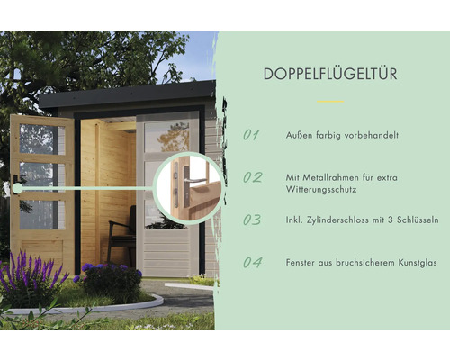 Double porte avec cadre métallique et serrure cylindrique pour abri de jardin