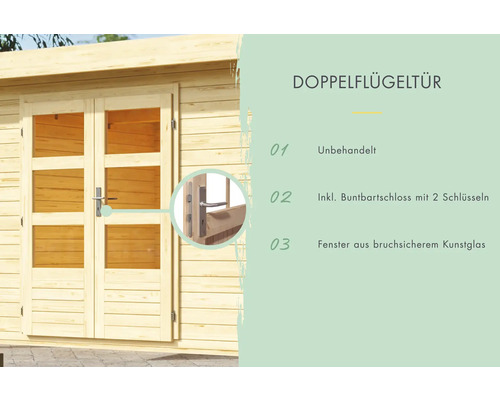 Double porte en bois avec panneaux de verre pour cabane de jardin
