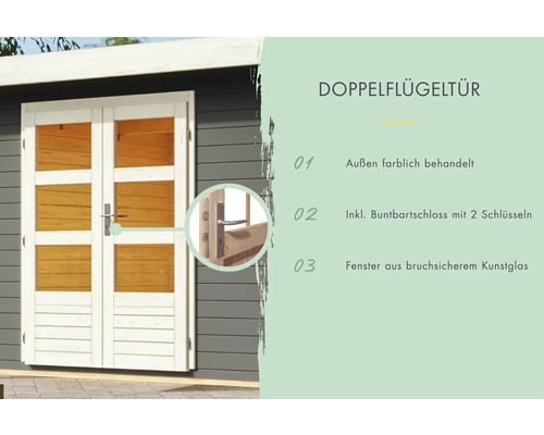 Doppelflügeltür mit Sicherheitsglas und Buntbartschloss