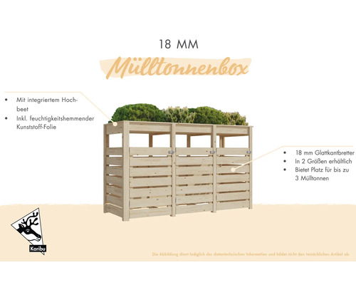 Mülltonnenbox aus Holz mit integriertem Hochbeet für bis zu drei Mülltonnen
