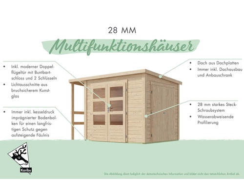 Karibu Multifunktionshaus mit Doppelflügeltür und Anbauschrank