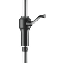 Detailaufnahme eines höhenverstellbaren Tischgestells mit Handkurbel