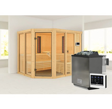 Sauna d''angle avec poêle de sauna et commande
