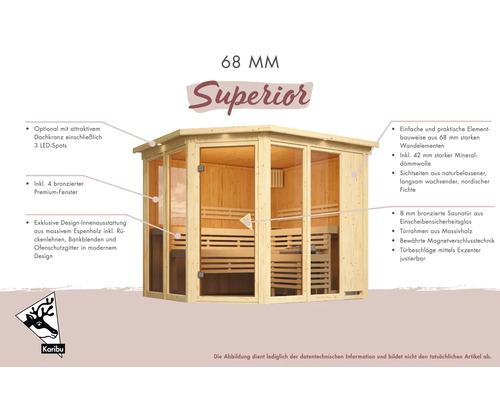 Karibu Superior Sauna mit bronzierten Fenstern und Design Innenausstattung