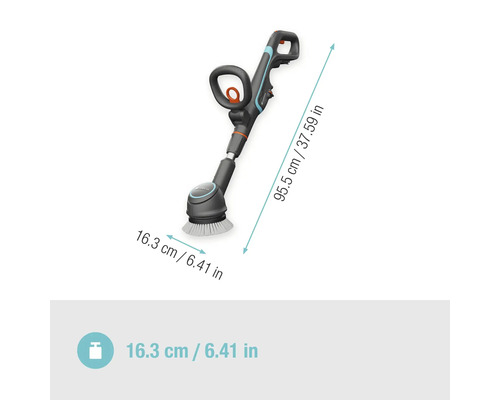 Brosse à joints sans fil Gardena avec indication des dimensions