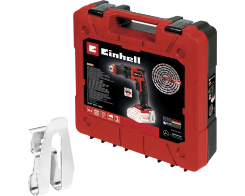 Einhell TE-DY 18 Li-Solo Trockenbauschrauber im roten Werkzeugkoffer mit Gürtelclip