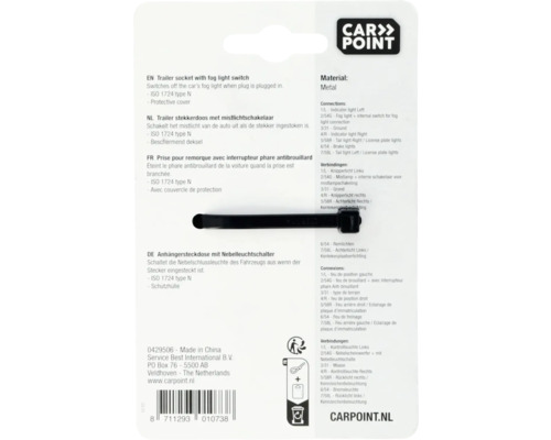 Anhängersteckdose mit Nebelleuchtenschalter aus Metall