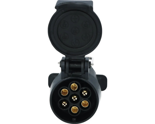 Connecteur avec fiche à sept pôles et couvercle rabattable