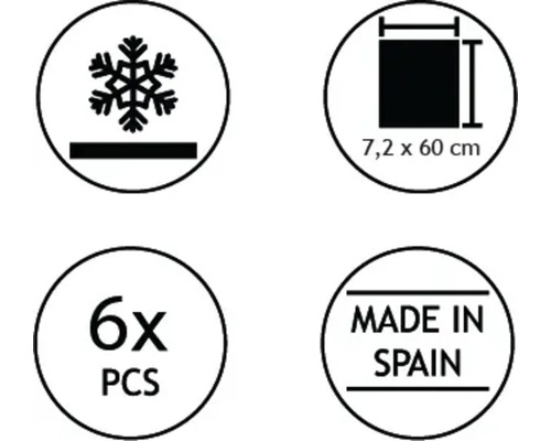 Symboles de résistance au gel, dimension 7,2 x 60 centimètres, 6 pièces, fabriqué en Espagne