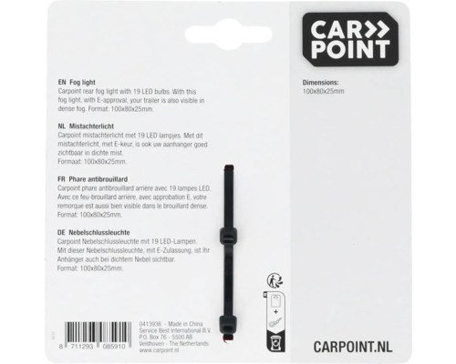 Carpoint feu arrière antibrouillard avec 19 lampes LED, 100x80x25 millimètres