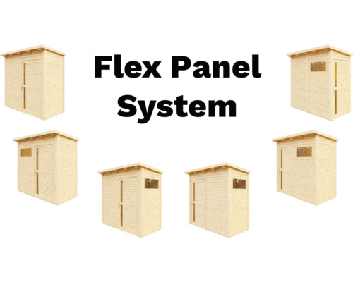 Flex Panel System mit Gartenhäusern aus Holz