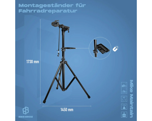 Fahrrad Montageständer mit Stativ und Werkzeugablage