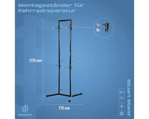 Support de montage pour réparation de vélos d''une hauteur de 2170 millimètres et d''une largeur de 770 millimètres