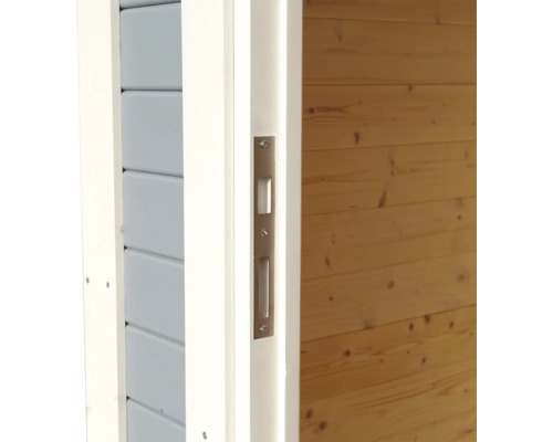 Vue détaillée d''une serrure de porte sur une porte en bois