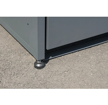 Vue détaillée d''une armoire métallique avec pieds réglables