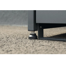 Vue détaillée d''un meuble bas métallique avec pied réglable