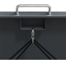 Vue détaillée d''une boîte à outils avec poignée et suspension pour outils