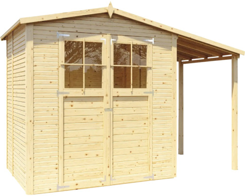 Abri de jardin en bois avec double porte et auvent