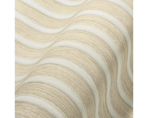 Nahaufnahme einer beigen Tapete mit Streifenmuster