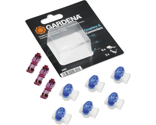 Jeu de raccords et de connecteurs Gardena avec six connecteurs de câbles et trois connecteurs de tuyaux