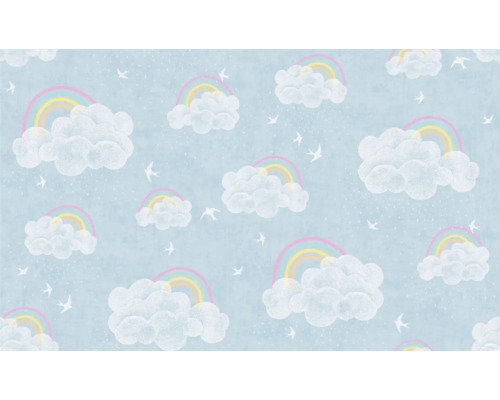 Papier peint avec nuages, arcs-en-ciel et oiseaux