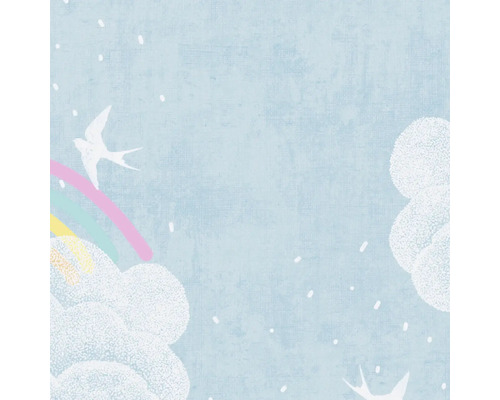 Illustration avec arc-en-ciel, nuages et oiseau
