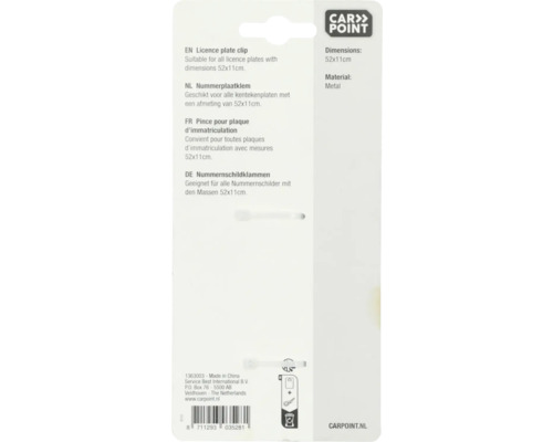 Pince pour plaque d''immatriculation en métal, convient pour les plaques d''immatriculation de dimensions 52x11cm