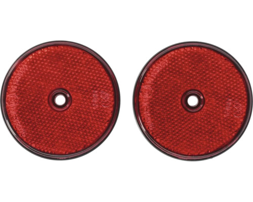 Deux réflecteurs ronds rouges avec ouverture de montage centrale