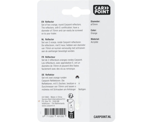 Lot de deux réflecteurs ronds oranges Carpoint d''un diamètre de 70 millimètres en acrylate.
