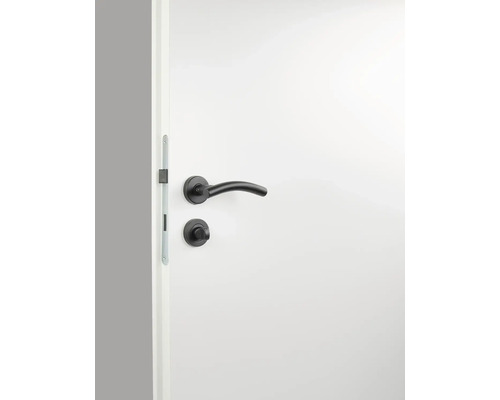 Weisse Innentür mit schwarzem Türgriff und Schloss