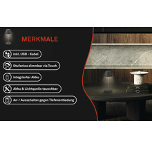 Lampe de table LED sur batterie avec variateur tactile IP44 2,5W 150 lm 2700 K anthracite H 20 cm