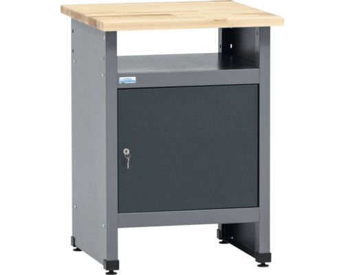 Établi avec porte, plateau en bois et structure métallique