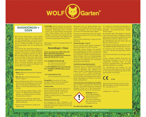 Informations sur le produit Wolf Garten engrais gazon plus fer pour une croissance saine du gazon