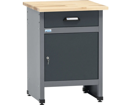 Werkbankunterschrank mit Schublade, Tür, Schlüssel und Holzplatte