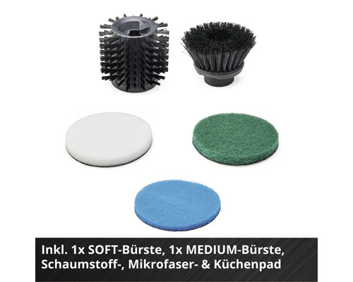 Reinigungsbürsten Set mit weicher Bürste, mittelharte Bürste, Schaumstoffpad, Mikrofaserpad und Küchenpad