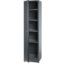 Metallschrank mit Tür geöffnet und Regalen