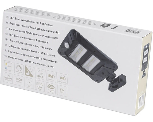 Verpackung einer LED Solar Wandleuchte mit Bewegungssensor