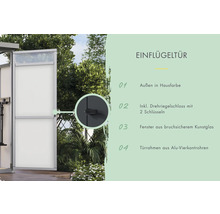 Einflügeltür mit Drehriegelschloss und bruchsicherem Kunstglasfenster