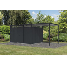 Metall Gerätehaus mit Überdachung im Garten