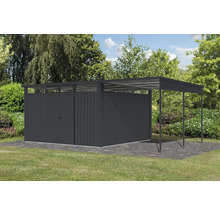 Metall Gerätehaus mit Überdachung im Garten