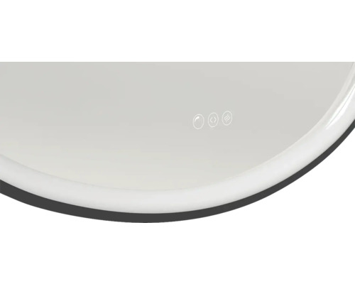 Vue détaillée d''un miroir avec capteur tactile et fonction de chauffage